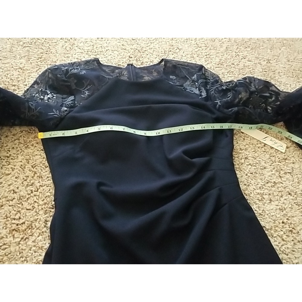 Eliza J Sequin Sleeve/ Back Ruched Side Stretch Navy Lined Gown Size 10 NWT $198 - Picture 10 of 14